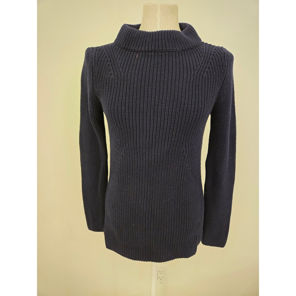 Talbots Womens Navy Blue Cotton Mock Neck Ribbed Knit Sweater Small JO5161